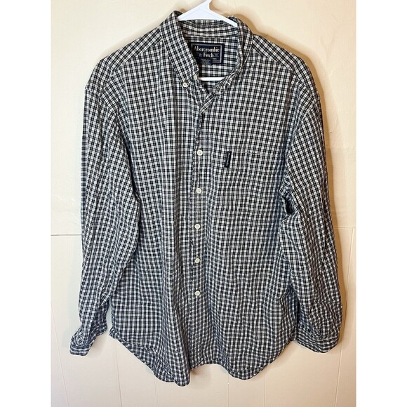 Abercrombie & Fitch Button Down Shirt Mens Medium Plaid Flannel Missing Button - Picture 1 of 7